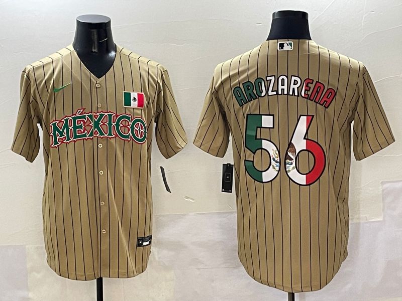 Men Mexico #56 Arozarena Brown Stripe Joint Name 2025 Nike MLB Jersey style 9->more jerseys->MLB Jersey